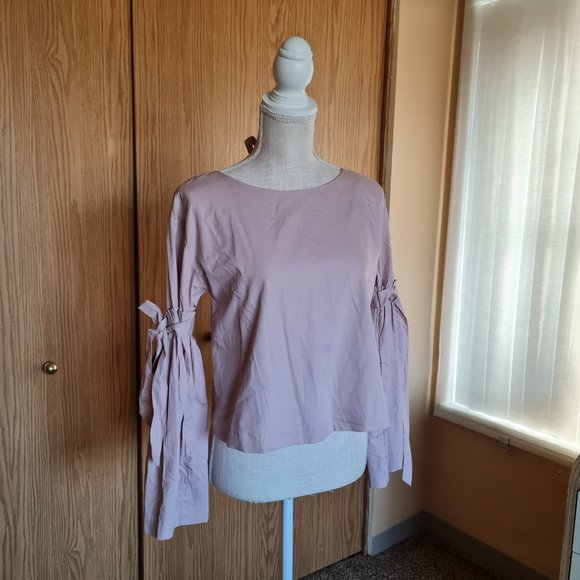 Free People Pink Mauve Bell Sleeve Cotton Blouse So Obviously Yours Flow NWT - Picture 4 of 10